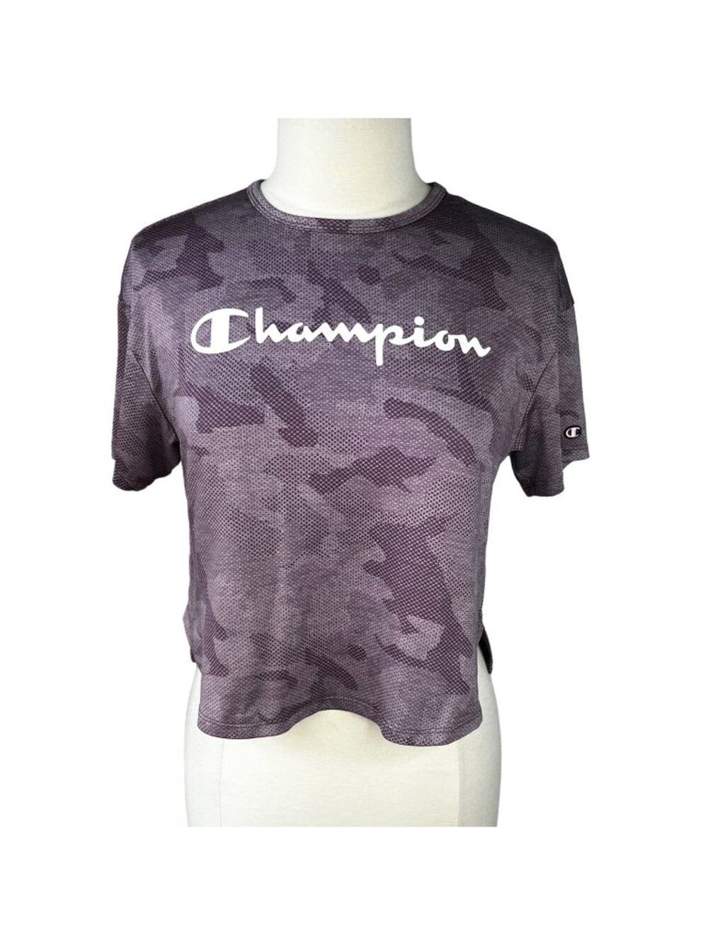 Champion Authentic Cropped Tshirt Womens Small Purple Camo‎ Activewear Casual